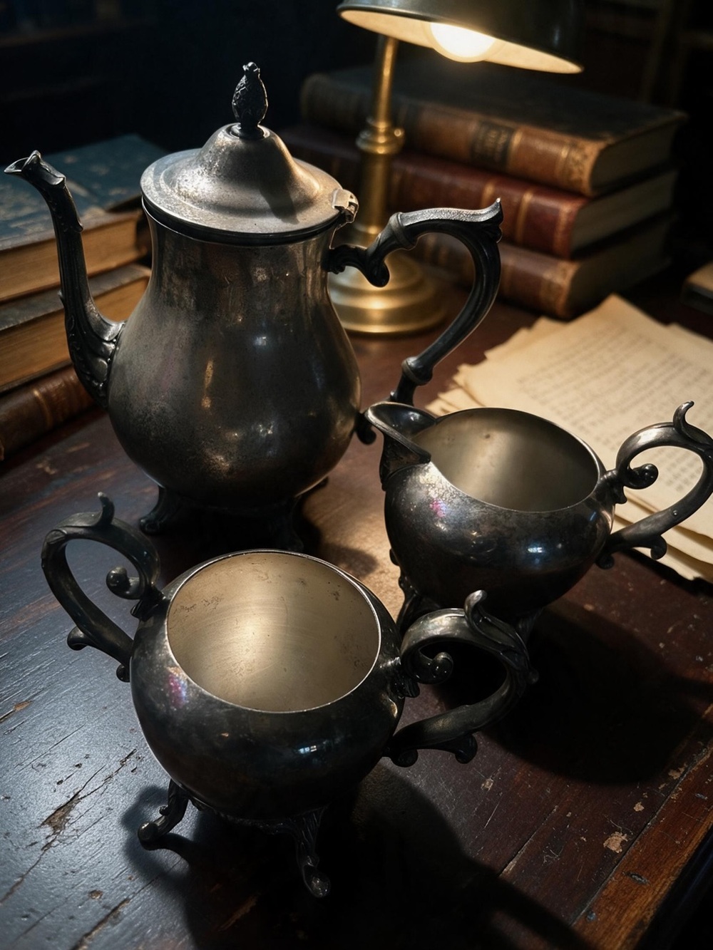 Vintage BSC Silver on Copper 3pc Tea Set - Gothic Dark Academia Teapot